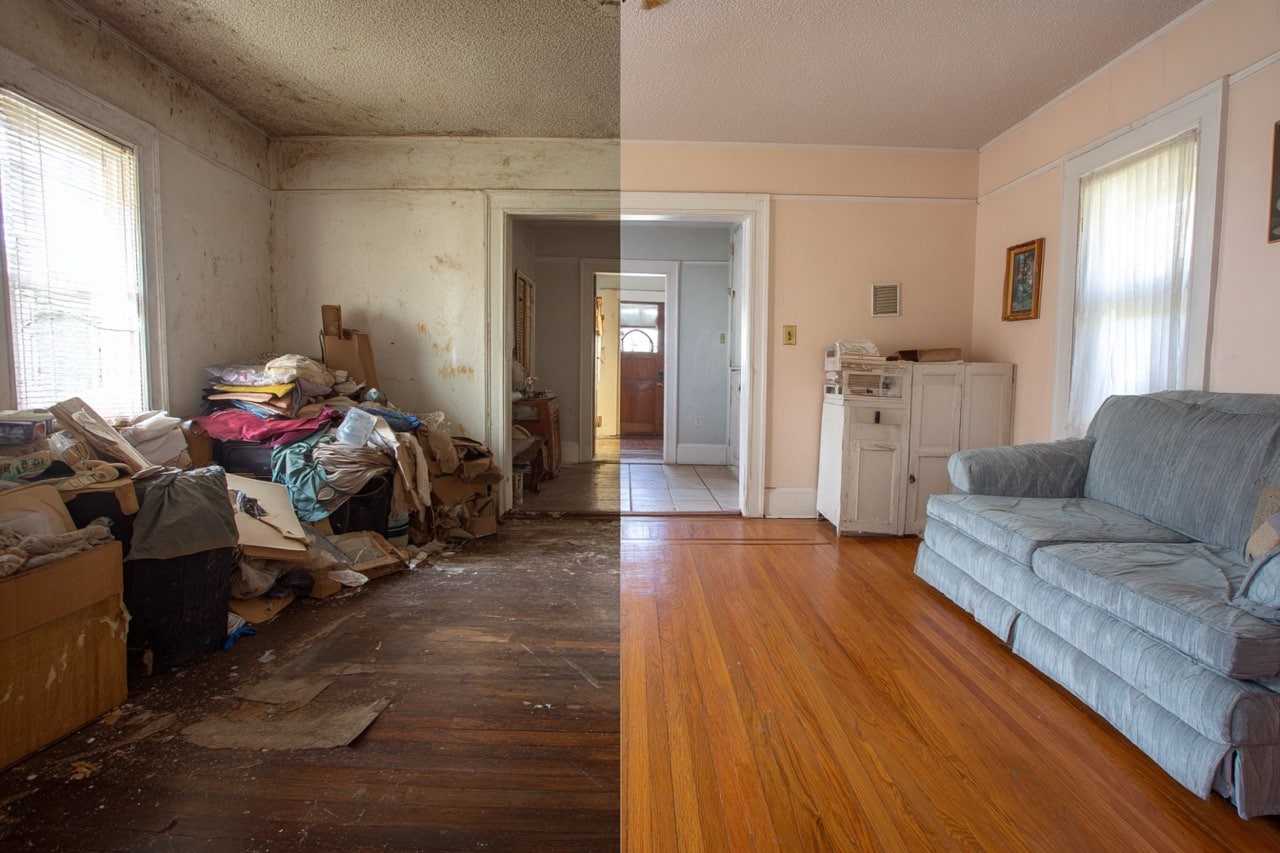 Hoarder house cleaning process in Indianapolis Indiana neighborhood