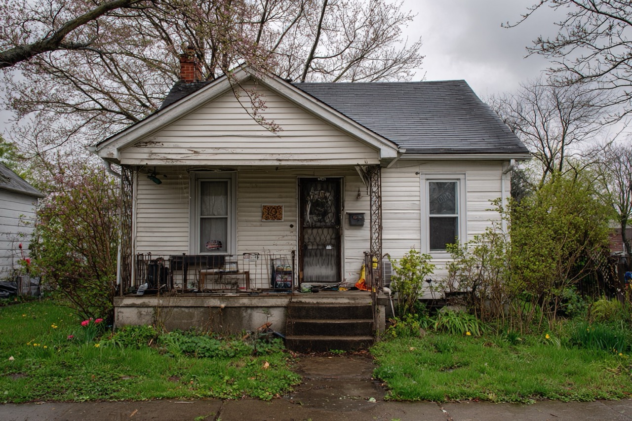 Indianapolis Indiana hoarder house exterior with accumulated items