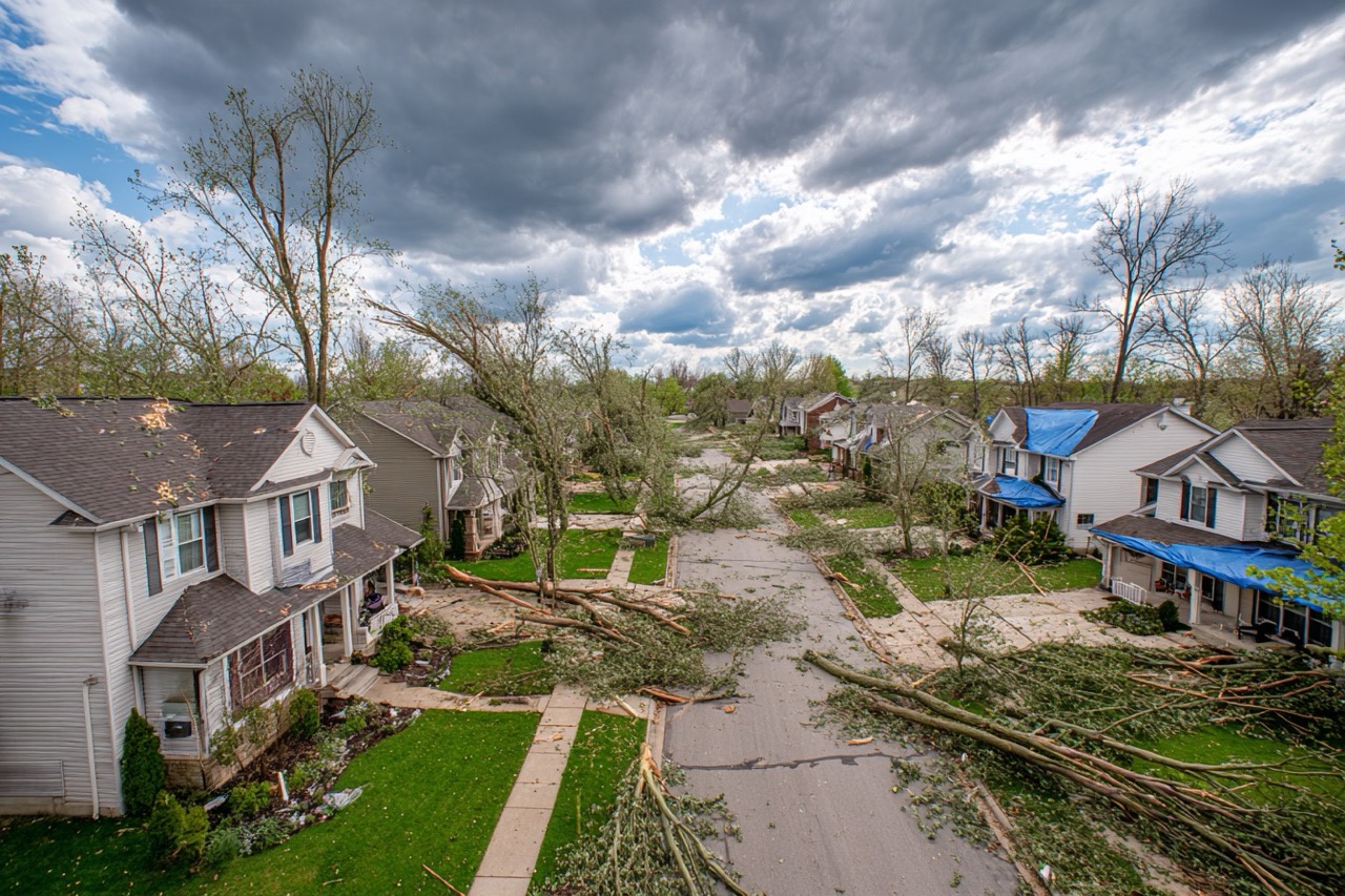 Indianapolis Indiana residential neighborhood with storm damage to homes